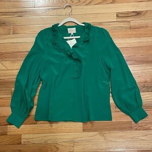 NWT Sezane Green 100% Silk Chlo Blouse